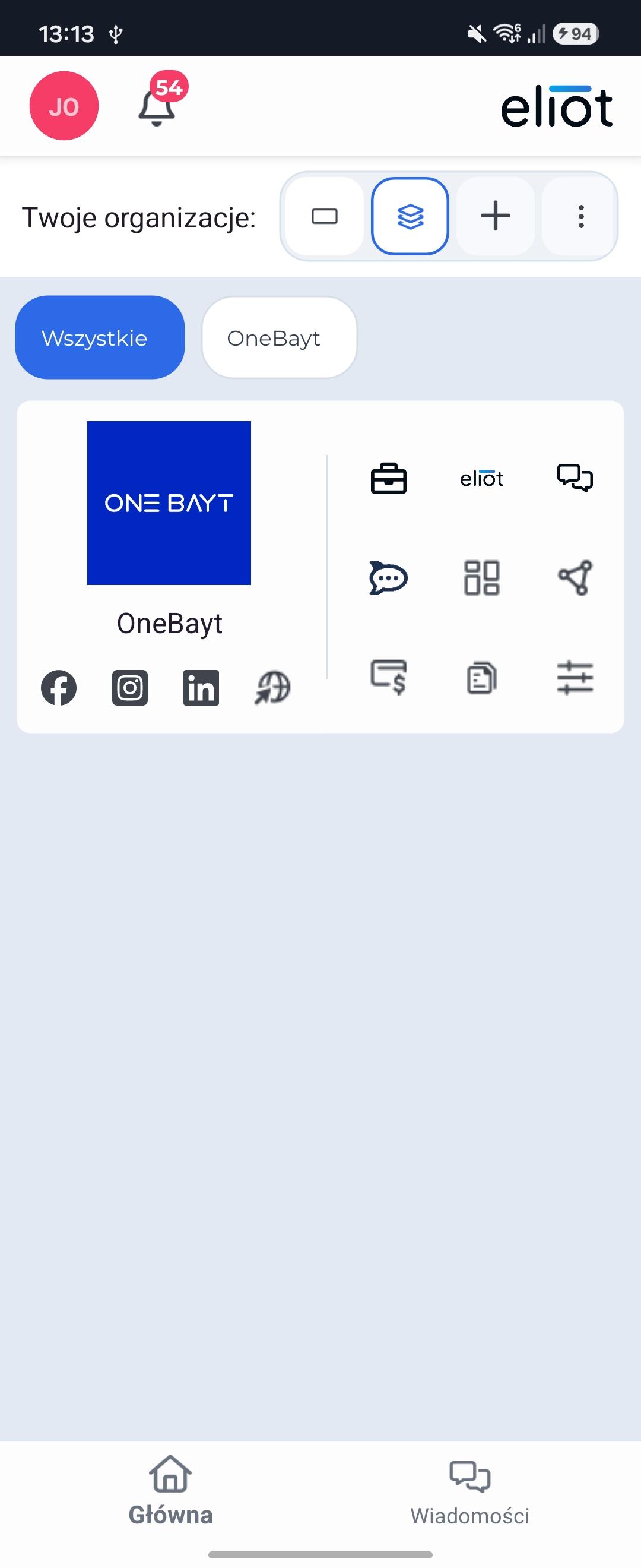 Layout Premium: rozbudowana karta organizacji z dodatkowymi akcjami i skrótami